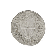 Teutonic szelag, Henryk Reuss von Plauen (Grand Master; 1467–1469). Obverse: monastic shield of the
