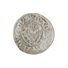 Teutonic szelag, Henryk Reffle von Richtenberg (Grand Master; 1470–1477). Obverse: point above the