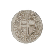 Teutonic szelag, Henryk Reffle von Richtenberg (Grand Master; 1470–1477). Obverse: Teutonic shield