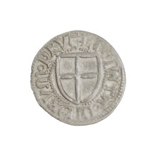 Teutonic szelag, Henryk Reffle von Richtenberg (Grand Master; 1470–1477). Copper coin (szelag)