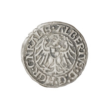 Teutonic groschen, Albrecht Hohenzollern (prince in Prussia; Grand Master; 1490–1568). Obverse: