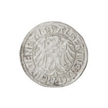 Teutonic groschen, Albrecht Hohenzollern (prince in Prussia; Grand Master; 1490–1568). Obverse: