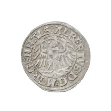 Teutonic groschen of Albrecht Hohenzollern (1490–1568). Obverse: Brandenburg eagle with the