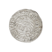 Teutonic groschen, Albrecht Hohenzollern (prince in Prussia; Grand Master; 1490–1568). Obverse: