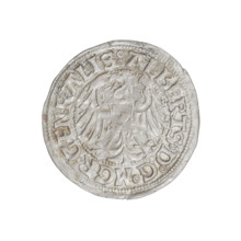 Teutonic groschen, Albrecht Hohenzollern (prince in Prussia; Grand Master; 1490–1568). Obverse: