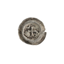 Denarius - bracteate; isosceles cross with expanding, split arms; in one angle a six-pointed star,