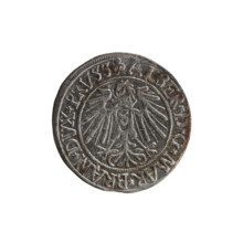 Albrecht Hohenzollern (Prince of Prussia; 1490–1568) — obverse: Prussian eagle, on its chest the