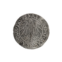Schilling, Maciej, R0 (rarity), eagles, Hohenzollern (coat of arms), male busts in armor, Albrecht