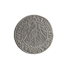 Obverse: Prussian eagle with crowned letter S on its chest; rim inscription beginning with a