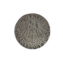 Obv. Prussian eagle, on his chest the crowned letter S. On the rim, between the pearl borders, an