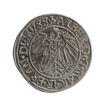 Heinrich Straub (Strawb) grosz, R0 (rarity). Obverse: Prussian eagle, on its chest the crowned