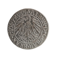Albrecht Hohenzollern (Prince of Prussia; 1490–1568) — obverse: Prussian eagle, on its chest the