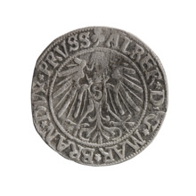 Albrecht Hohenzollern (Prince of Prussia; 1490–1568) — obverse: Prussian eagle with crowned letter