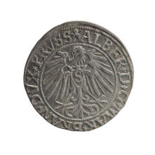 Albrecht Hohenzollern (Prince of Prussia; 1490–1568) — silver grosz (Schilling), R0 (rarity), 1543,