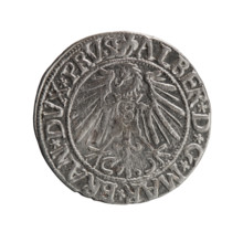 Albrecht Hohenzollern (Prince of Prussia; 1490–1568) — coin (1543). Obverse: Prussian eagle, on its