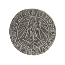 Schilling (grosz), Maciej; R0 (rarity). Ducal Prussia (1525–1701), Königsberg, 1543. Obv.: Prussian