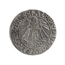 Albrecht Hohenzollern (Prince of Prussia; 1490–1568) — coin (1543). Obverse: Prussian eagle, on its