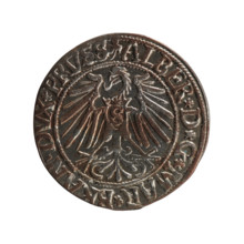 Albrecht Hohenzollern (Prince of Prussia; 1490–1568) — obverse: Prussian eagle, on its chest the