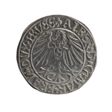 Obverse: Prussian eagle, on its chest the crowned letter S. In the rim, between the pearl-shaped