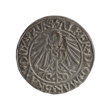 grosz; publisher: Schilling, Maciej; engraver: Decjusz, Jost Ludwik (fl. 1528–1535). 1545. Ducal
