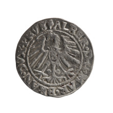 Schilling by Maciej Grosz; obverse: Prussian eagle with crowned letter S on its chest; rim