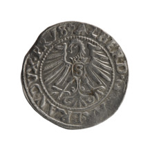 grosz, Schilling, Maciej, Albrecht Hohenzollern (Prince of Prussia; 1490–1568) — iconography: