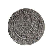 Albrecht Hohenzollern (Prince of Prussia; 1490–1568) — coin; obverse: Prussian eagle, on its chest
