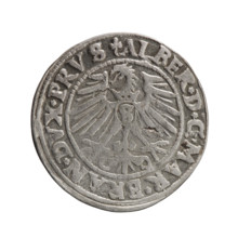 grosz, Schilling, Maciej; Albrecht Hohenzollern (Prince of Prussia; 1490–1568) - iconography: