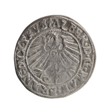 grosz, Schilling, Maciej, Albrecht Hohenzollern (Prince of Prussia; 1490–1568) - iconography,