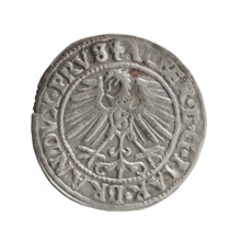 grosz, Schilling, Maciej, Albrecht Hohenzollern (Prince of Prussia; 1490–1568) — iconography: