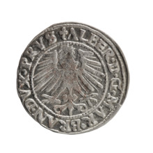 Albrecht Hohenzollern (Prince of Prussia; 1490–1568) — coin, 1548. Obverse: Prussian eagle; in rim