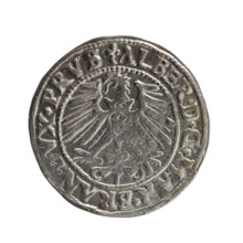 grosz, Schilling, Maciej, Albrecht Hohenzollern (Prince of Prussia; 1490–1568) - iconography,