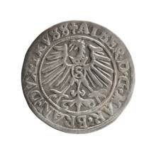 grosz; eagles; Albrecht Hohenzollern (Prince of Prussia; 1490–1568) — iconography; male bust in