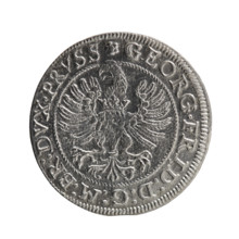 Grosz; Gulden, Pawel, publisher. Obverse: Prussian eagle with crowned letter S on the chest; in the