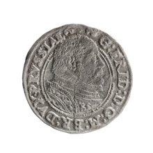 Trojak (coin) by Pawel Gulden, obverse: male bust in armour in profile turned to the right, short