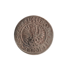 Szelag, obverse: Prussian eagle with crowned letter S on its chest; rim inscription beginning with