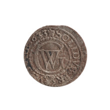 szelag; obv.: Prussian eagle with a crowned letter S on its chest; rim inscription beginning with a