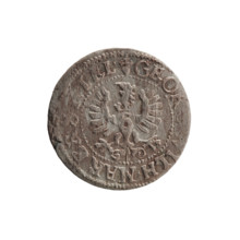 szelag (coin), obverse: Prussian eagle with crowned letter S on its chest; rim inscription
