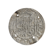One-and-a-half coin (1624). Obverse: under the ducal mitre, a five-field coat of arms; below in the