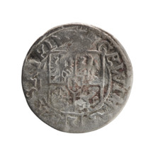 One-and-a-half coin by Ernest Pfahler. Obverse: under the ducal mitre, a five-field coat of arms