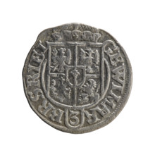 Obverse: Under the ducal mitre, a five-field coat of arms; below in the shield the value numeral 3.