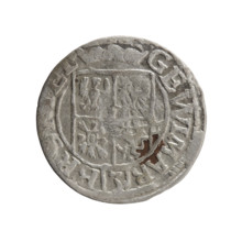 One-and-a-half coin, maker Ernest Pfahler. Obverse: Under the ducal mitre, a five-field heraldic