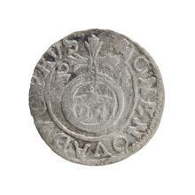 One-and-a-half (coin). Obverse: Under the ducal mitre a five-field heraldic shield; below in the