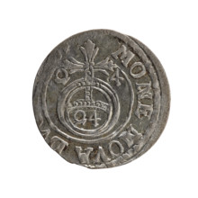 One-and-a-half (3), Ernest Pfahler. Obverse: Under a ducal mitre a five-field heraldic shield with