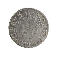 Obverse: Under the ducal mitre, a five-field coat of arms; below in the shield the value numeral 3.