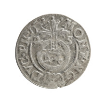 Orb of rule (iconographic); cross (iconographic); coats of arms. Obv.: Under the ducal mitre, a