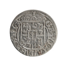 One-and-a-half coin. Obverse: Under the ducal mitre, a five-field heraldic shield, below in the