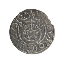 One-and-a-half coin. Obverse: under the ducal mitre a five-field heraldic shield, below in the