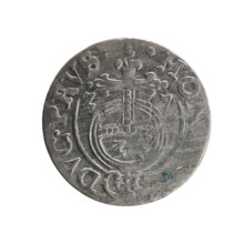 One-and-a-half, Ernest Pfahler. Obverse: Under a ducal mitre, a five-field coat of arms with the