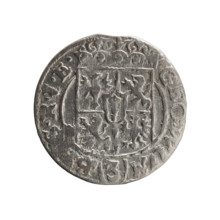 One-and-a-half coin, cross (iconographic), orb of rule (iconographic), coats of arms, George